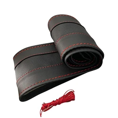Abbildung von LB103 Lenkradbezug 37 39 cm zum Schnüren Schwarz geleocht mit rote Naht