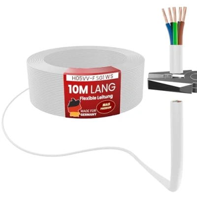 Abbildung von MAS Premium Von 5 bis 100m Kunststoffschlauchleitung H05VV F 2, 3 oder x0,75; x1; x1,5 x2,5 und 4G0,75 Flexible Leitung Kabel Gerätekabel (H05VV 5G1 WS, 10m)