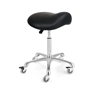 Abbildung von McDooFly Ergonomischer Sattelhocker mit Rollstuhl, professioneller Sattelstuhl, strapazierfähig, verstellbar, drehbar, hydraulischer Hocker für Massage, Haarstylisten, Salon, Tattoo, Büro (ohne