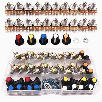 Abbildung von GTIWUNG 20 Stk. Linear Potentiometer, Potentiometer Mono B5K B10K B20K B50K B100K, Einzelpotentiometer, WH148 3Pin Dreh mit Muttern und Unterlegscheibe