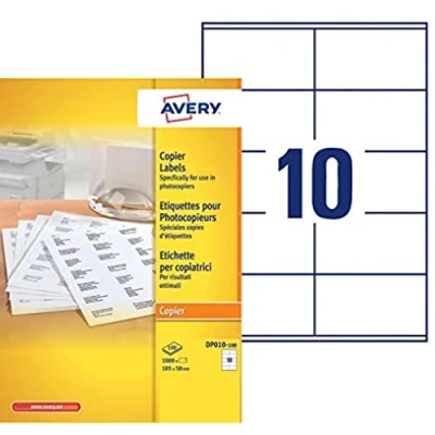 Abbildung von Avery DP010 100 Etiketten für Kopierer in Schachtel 105 x 58 mm 1000 Stück Weiß