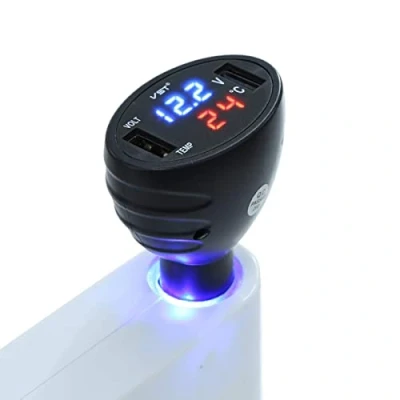 Abbildung von 3 in 1 12 V Dual USB Auto Ladegerät Thermometer Voltmeter Display Port Volt meter Led anzeige Schwarz