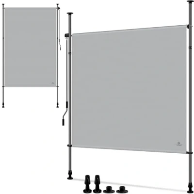 Abbildung von KESSER® Klemmmarkise Senkrechtmarkise 150x310cm Ausziehbar &amp; Blickdicht Vertikalmarkise mit Handkurbel ohne Bohren Balkon Sichtschutz Windschutz für Garten Terrasse Wasserfest Grau