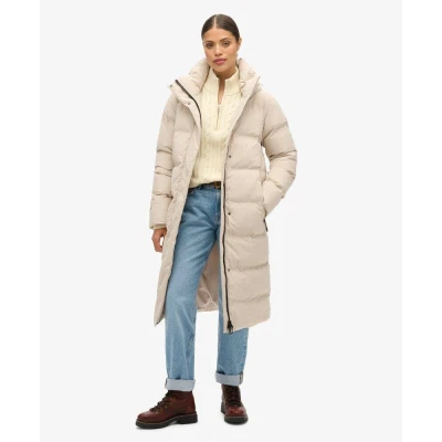 Abbildung von Superdry Hooded Longline Puffer Wintermantel, Damen, Größe: 40, Chateau gray