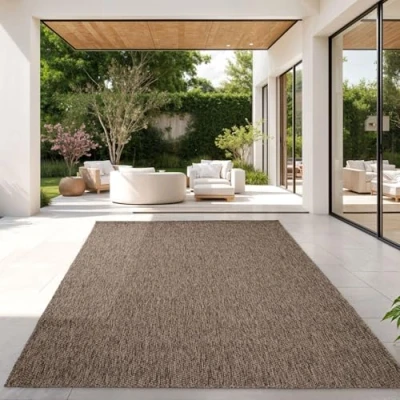 Abbildung von TT Home Teppich Für Outdoor Küchenteppich Balkon Terrasse Unifarbenes Design Modern, Farbe: Taupe, Größe:160x220 cm