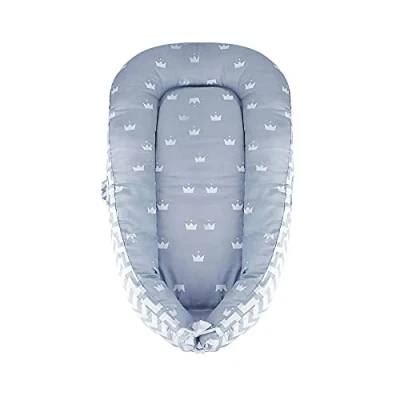 Abbildung von SONARIN Babynest babynestchen 100% Baumwolle,multifunktionales Kuschelnest für Babys,hypoallergen, mit Kissen, tragbar,Nestchen Reisebett Babys und Säuglinge(Crown Grau)