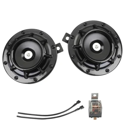 Abbildung von GAMPRO Autohupensatz 12V 135db Super Loud Hochton und Tiefton Metall Twin Horn Kit mit Halterung für Autos LKW SUVs Wohnmobile Vans Motorräder Offroad Boote (Schwarz)