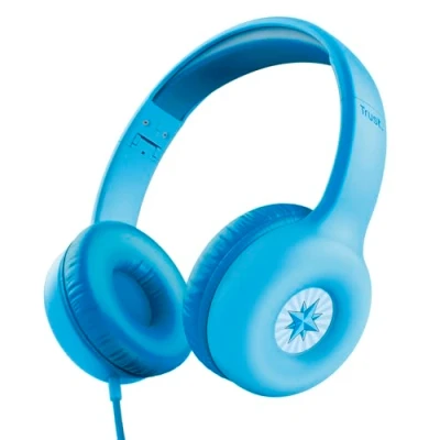Abbildung von Trust Nouna Kinder Kopfhörer mit Kabel, Lautstärkenbegrenzer (85dB) für Kinderen ab 4 Jahre, On Ear Faltbares Headset Mikrofon, 3.5mm Klinke, Aufkleber, Blau