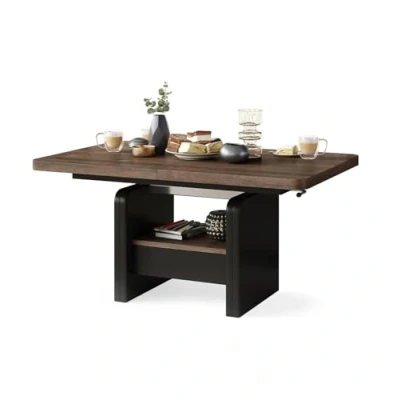 Abbildung von All4All Couchtisch Leo 120x75 cm Wohnzimmertisch Höhenverstellbar Esstisch mit Ablage und Schublade Ausziehbar bis 180 Esszimmertisch Modern Braune Eiche + Schwarz 05