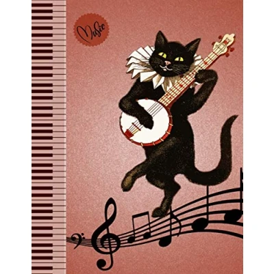 Abbildung von Notizbuch Musik: Blanko Ideenbuch zum Selbstgestalten für Musiker und Musiklehrer liniertes Journal Katze spielt Banjo