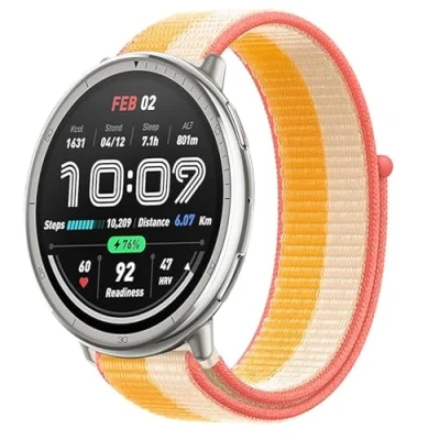 Abbildung von KoGiio 20mm Armband für Amazfit GTS 4/GTS 4 Mini/GTS 3/GTS 2 2e/GTS 2/GTS/GTR 42mm, Nylon Atmungsaktive Uhrenarmband Bip 3 Pro/Bip 3/Bip/Bip S/Bip Lite/Bip U Pro Gelb/Weiss