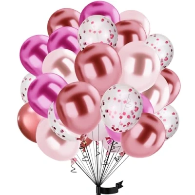 Abbildung von 30Stück Rosa Luftballon Set, 12 Zoll Metallic Chrom Konfetti Ballons und rosagold Helium ballon Latex,für Kinder Geburtstag, Hochzeit, Babyparty, Dekoration
