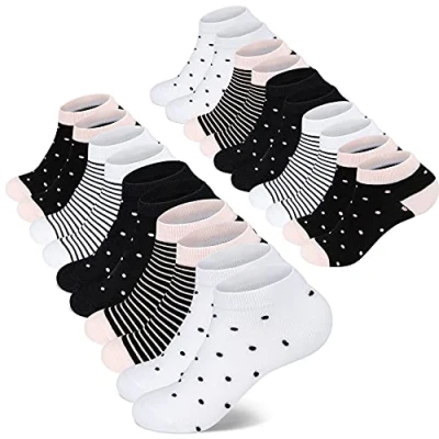 Abbildung von Mowenti Sneaker Socken 39 42 Damen Kurze Baumwollsocken Sportsocken 10 paar Streifen Punkten 8204