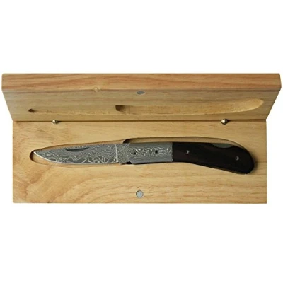 Abbildung von Haller Messer Taschenmesser Damast Schließmesser mit Ebenholzgriff Back Lock, rostfrei