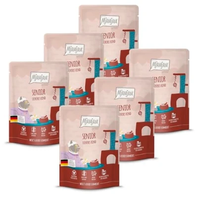 Abbildung von MjAMjAM Premium Nassfutter für Katzen Quetschie Senior leckeres Rind, 6er Pack (6x300g), getreidefrei