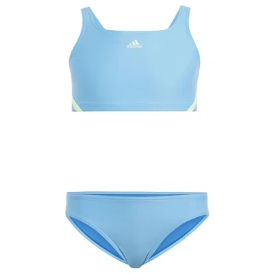 Abbildung von adidas Girl&#039;s Sportswear 3 Stripes Bikini Kids Badeanzug, Blue Burst/Green Spark, 5 6 Years