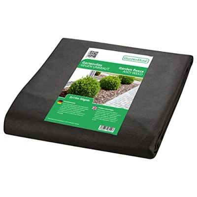Abbildung von GardenMate 30m² Unkrautvlies Gartenvlies wasserdurchlässig Unkrautfolie Gartenflies Unkrautflies 2m x 15m 50g/m² Gartenfolie Reißfestes Unkrautschutzvlies Hohe UV Stabilisierung