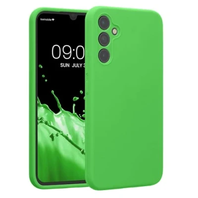 Abbildung von kwmobile Handyhülle kompatibel mit Samsung Galaxy A34 5G Hülle gummierte Handy Case aus Silikon in Limettengrün