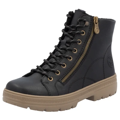 Abbildung von Rieker Damen Schnürstiefeletten N0031, Frauen Stiefeletten, lose Einlage,uebergangsschuhe,uebergangsstiefel,schnürboots,schwarz (00),42 EU / 8 UK