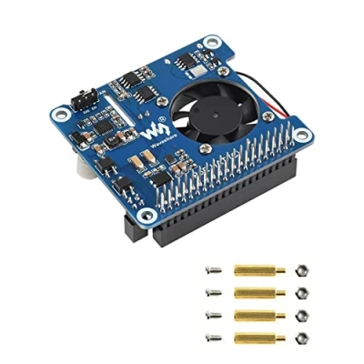 Abbildung von Power Over Ethernet PoE HAT für Raspberry Pi 4 B /3B+, IEEE 802.3af/at Netzwerk Standard, 5V USB A und 12V Header Ausgänge, Onboard Lüfter MP8676 Buck Chip
