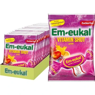 Abbildung von Em eukal Vitamin Shot gefüllt, zuckerfrei 1500g Erfrischend fruchtig mit Fruchtsaftkonzentrat aus Granatapfel &amp; wertvollem Orangenöl 20x75g