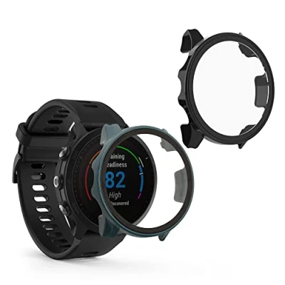 Abbildung von kwmobile 2X Cover kompatibel mit Garmin Forerunner 955 Solar Hülle Fullbody Fitnesstracker Case Set aus Glas Schwarz Dunkelgrün