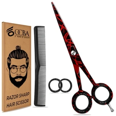 Abbildung von Friseurschere OCBA Professionelles 6&#039; Haarschneideschere &amp; Haarschere Perfektes Design für Friseure Salons Männer und Frauen (6 Zoll Schwarz Feuer)