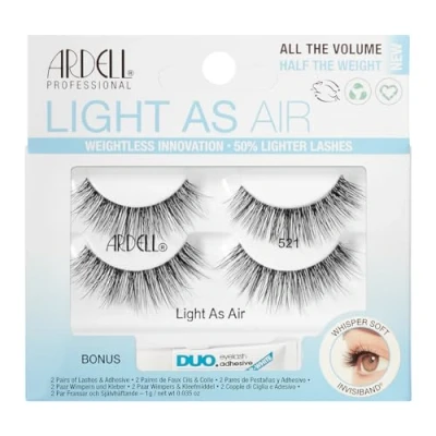 Abbildung von ARDELL Light As Air (Style 521), 2er Set mit Kleber Künstliche Wimpern inklusive Wimpernkleber, Bandwimpern für leichtes Volumen, Natürliche Fake Lashes, vegan, ultraleicht &amp; wieder verwendbar