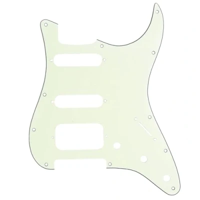 Abbildung von Musiclily Pro 11 Löcher Round Corner HSS Strat Schlagbrett Gitarren Pickguard mit 2 Schrauben Humbucking Pickup Mount für Fender American/Mexican Stratocaster E Gitarre,3 lagig Elfenbein
