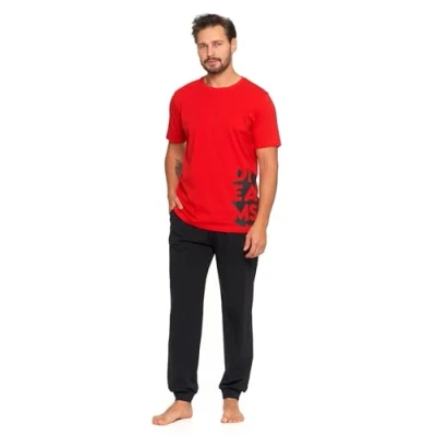 Abbildung von Neti Herren Schlafanzug lang Pyjama Nachtanzug100% Baumwolle M 3XL (DE/NL/SE/PL, Alphanumerisch, M, Regular, 3200 005 Rot)