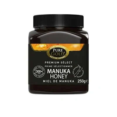 Abbildung von Pure Gold 300 MGO Original Manuka Honig aus Neuseeland.