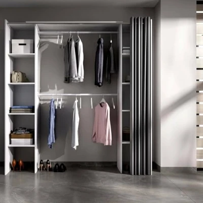 Abbildung von Dmora Manaslu, Gestell für begehbaren, offener Kleiderschrank, 180 x 50 205 cm, Weiß und Grau, Holzwerkstoff