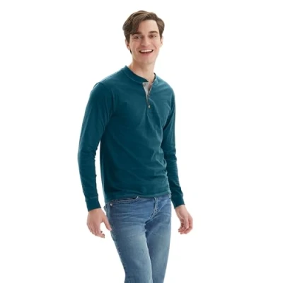 Abbildung von Hanes Herren T Shirts, Beefyt Henley Baumwolle Langarmhemden Hemd, Petro Teal, 3X Groß