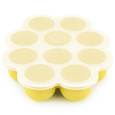 Abbildung von Silikon Babynahrung Aufbewahrung 60ml x 10 Pods Babybrei Einfrieren Behälter mit aufsteckbarem Deckel, Beikost Behälter, Mikrowelle, BPA Free Vorratsbehälter (Sunshine)