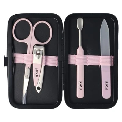 Abbildung von Parsa Beauty LOV.U Maniküre Set 5 teilig Fingernagelschere, Nagelknipser, Nagelhautschieber, Glasnagelfeile, Reiseetui Nagelset ideal für unterwegs Must Have Nagel Zubehör