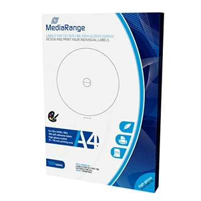 Abbildung von MediaRange Etiketten für CDDVDBD, 15 118mm, hochglänzend, 100er Pack