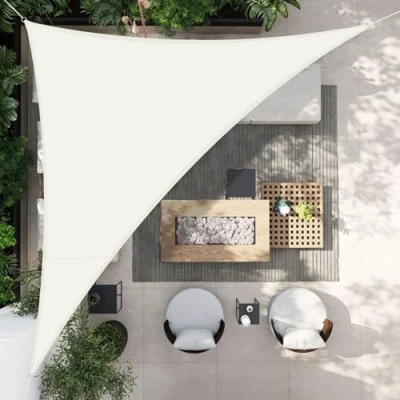 Abbildung von HENG FENG Sonnensegel Dreieck 4x4x5.65m Wasserdicht PES Polyester Sonnenschutz Windschutz Wasserabweisend UV Schutz für Balkon Garten Terrasse Beige