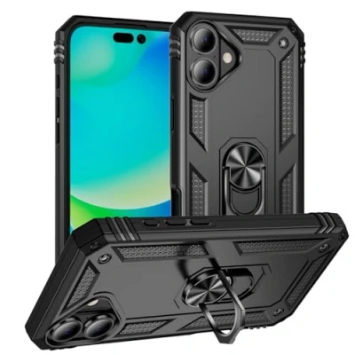 Abbildung von Verco Hybrid Armor Shield Case für iPhone 16 Plus Hülle, extrem robust mit Magnet Fingerring Halter Handyhülle Apple Panzerhülle, Schwarz