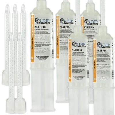 Abbildung von DIP Tools Wiederverschließbarer Epoxidharz 2k Kleber 2 Komponenten Kleber, mit Härter, Epoxy Resin Metallkleber, Alleskleber (5x25ml)