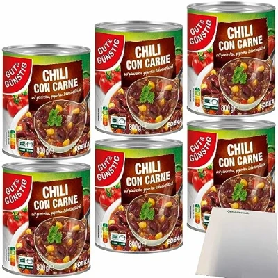 Abbildung von Gut&amp;Günstig Chili con Carne mit pikantem Schweinefleisch Bohnen Tomaten und Mais 6er Pack (6x800g Dose) + usy Block