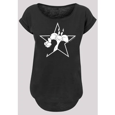 Abbildung von F4NT4STIC LONG CUT Looney Tunes Sylvester Cartoon Stern Tshirt print, Damen, Größe: Medium, Black