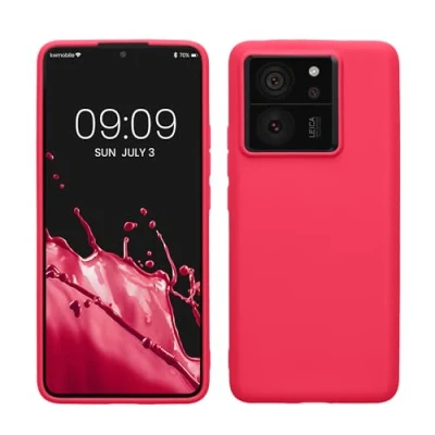 Abbildung von kwmobile Hülle kompatibel mit Xiaomi 13T / Pro weiches TPU Silikon Case Cover geeignet für kabelloses Laden Neon Pink