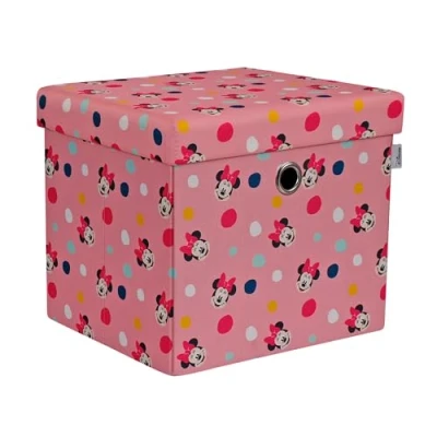 Abbildung von Disney Classic Minnie Maus Ottomanen Aufbewahrungsbox, faltbar, quadratische Spielzeugtruhe, Box mit Deckel für Kinder, Fußhocker, belastbar bis zu 30 kg, rosa