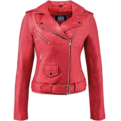 Abbildung von Urban Leather Perfecto Retro Damen Lederjacke Rot Lamm Nappa, Red, Größe 3XL 48, UR 197