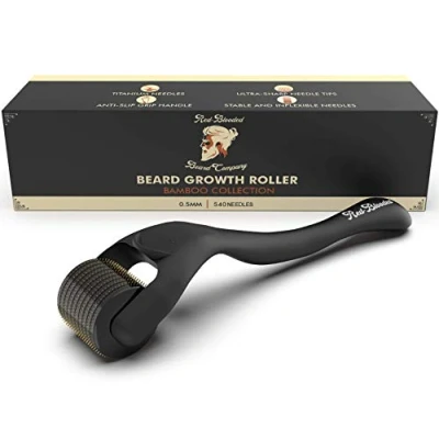 Abbildung von Red Blooded Bartroller 540 0,5MM Titan Nadeln Derma Roller für Männer Mattschwarzer Bart Stimuliert und Haarwachstum Bartwuchs Mikronadel