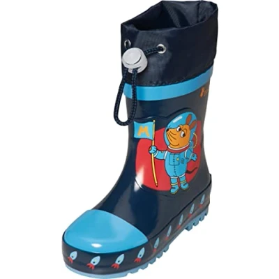 Abbildung von Playshoes Kinder Gummistiefel aus Naturkautschuk, trendige Unisex Regenstiefel mit Reflektoren, Die Maus Weltraum, 20/21 EU