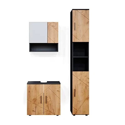 Abbildung von Vicco Badmöbel Set Irma, Anthrazit/Eiche, 3 Teile, mit Hochschrank, (3 er Set, St., Set)
