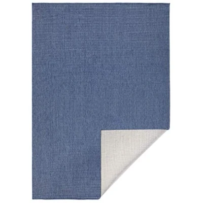 Abbildung von NORTHRUGS in und Outdoor Teppich Miami 160x230cm Wendeteppich Wetterfest Modernes Unifarben Design Läufer für Balkon Terrasse Garten Wintergarten Wohnzimmerteppich Wasserfest Blau Creme