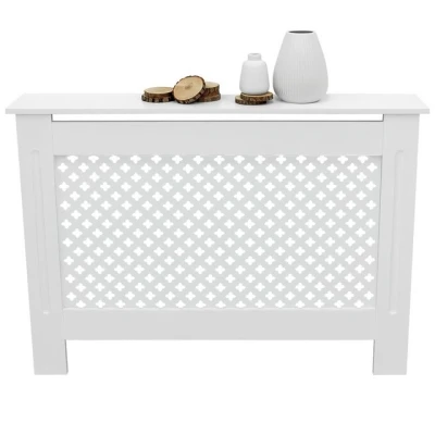 Abbildung von ECD Germany Heizkörperverkleidung mit Wabenmuster 112x19x82 cm Weiß aus MDF lackiert für Schlafzimmer Wohnzimmer Heizungsverkleidung Heizkörperabdeckung Heizungsabdeckung Heizung Heizkörper Abdeckung