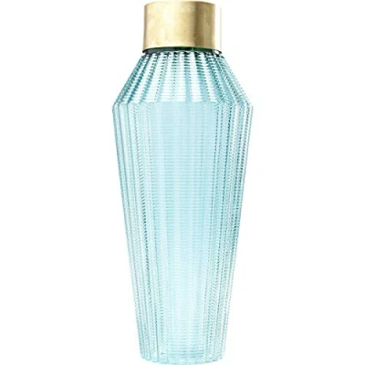 Abbildung von Kare Design Vase Barfly, Blau, Glas, Blumenvase mit Rillen, Stahl Verzierungen, Deko für Pampasgras, Trockenblumen, Unikat, 43cm (H)